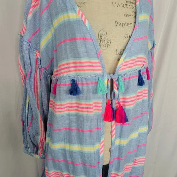 Vineyard Vines Swim Cover Up X Large Maxi Blue Striped Tassels - Picture 11 of 12